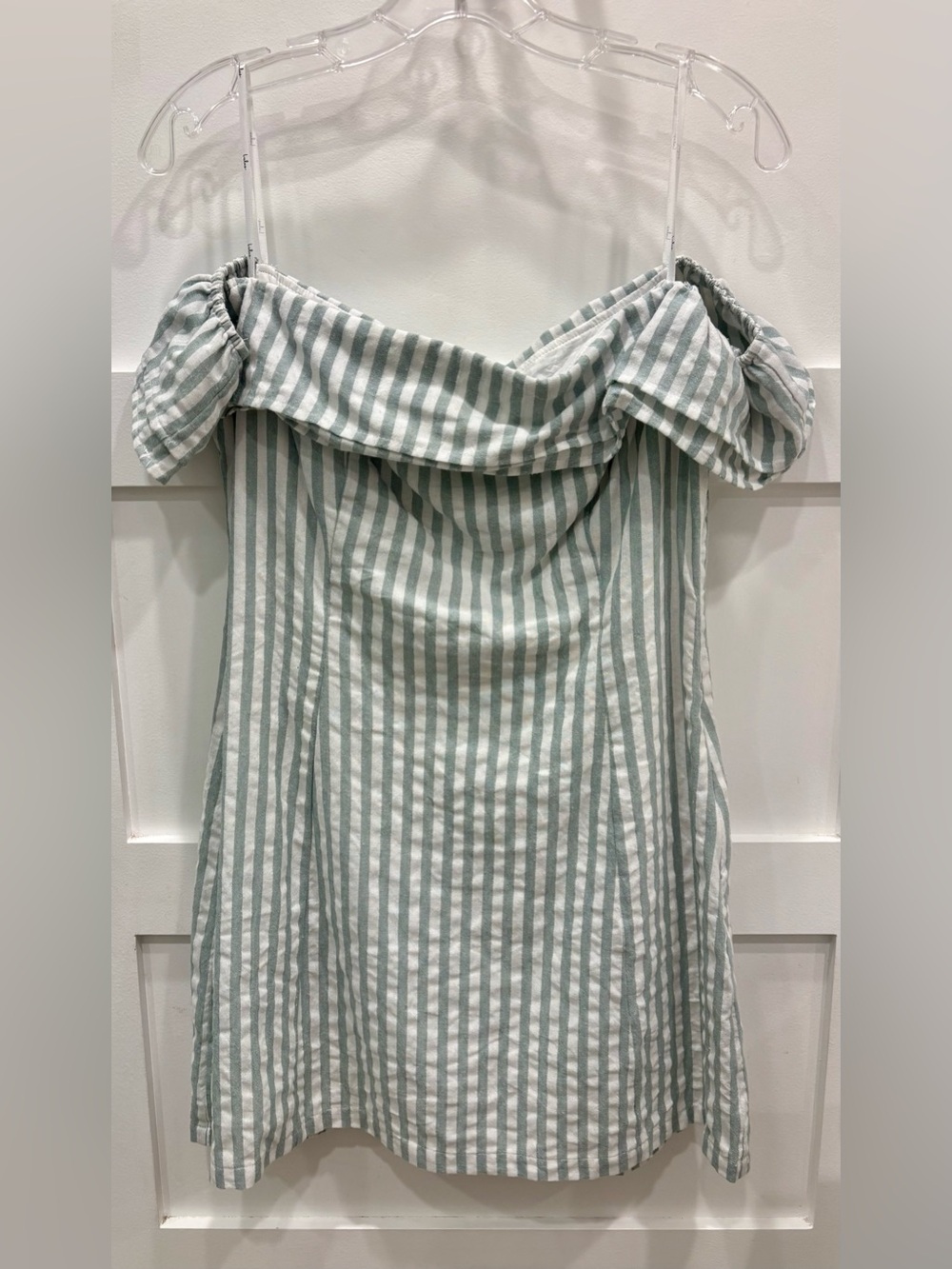 Lulu's Mint and White Striped Off-Shoulder Dress